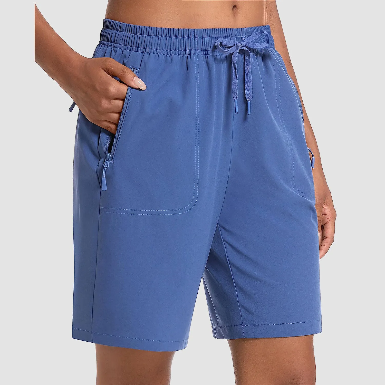 Women's Hiking Shorts Lightweight Quick Dry 8" Golf Shorts Water Resistant with 3 Zipper Pockets