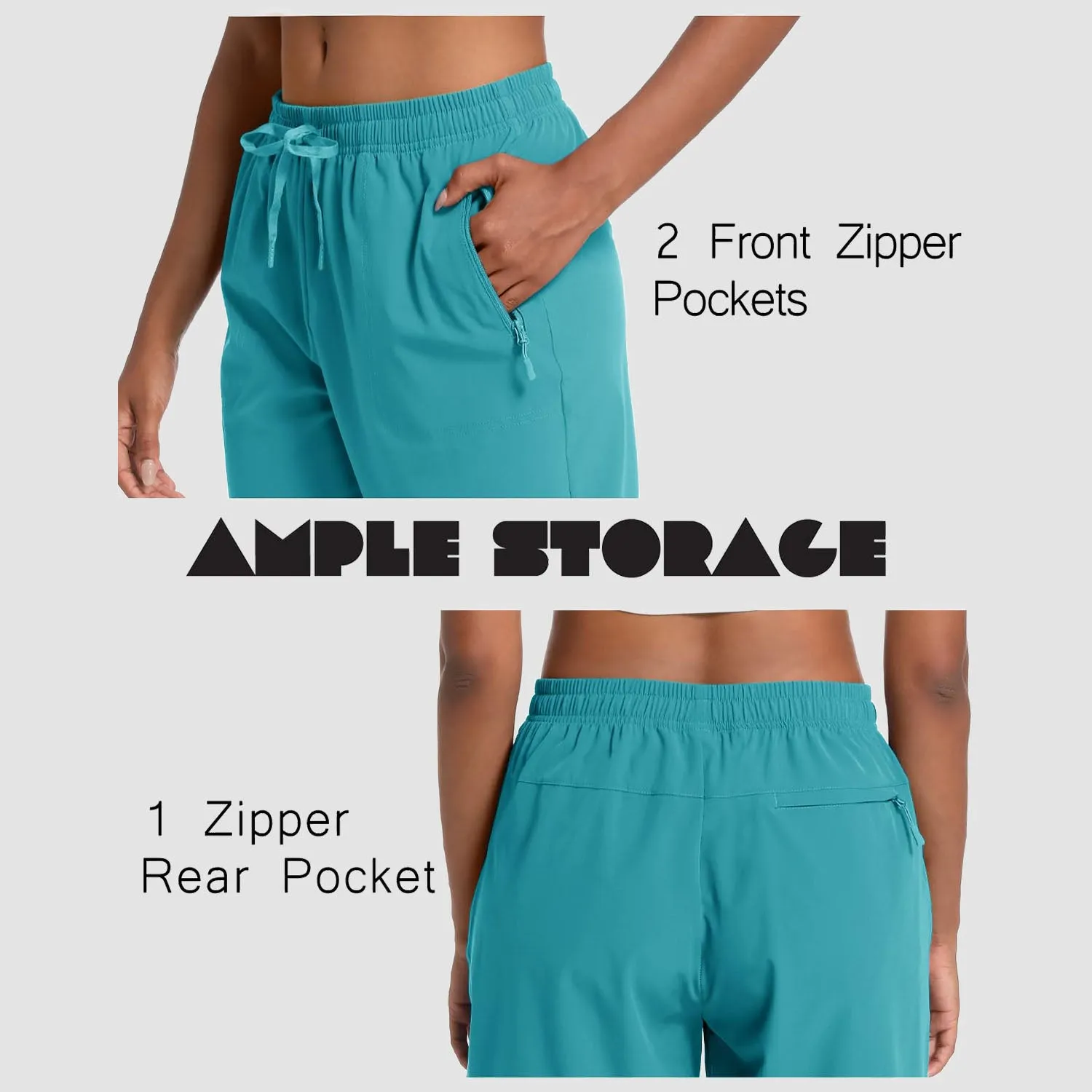Women's Hiking Shorts Lightweight Quick Dry 8" Golf Shorts Water Resistant with 3 Zipper Pockets