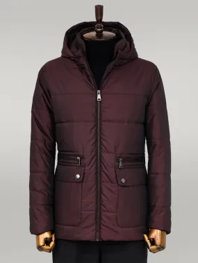 WSS Slim Fit Hooded Burgundy Men Coat  - Singen