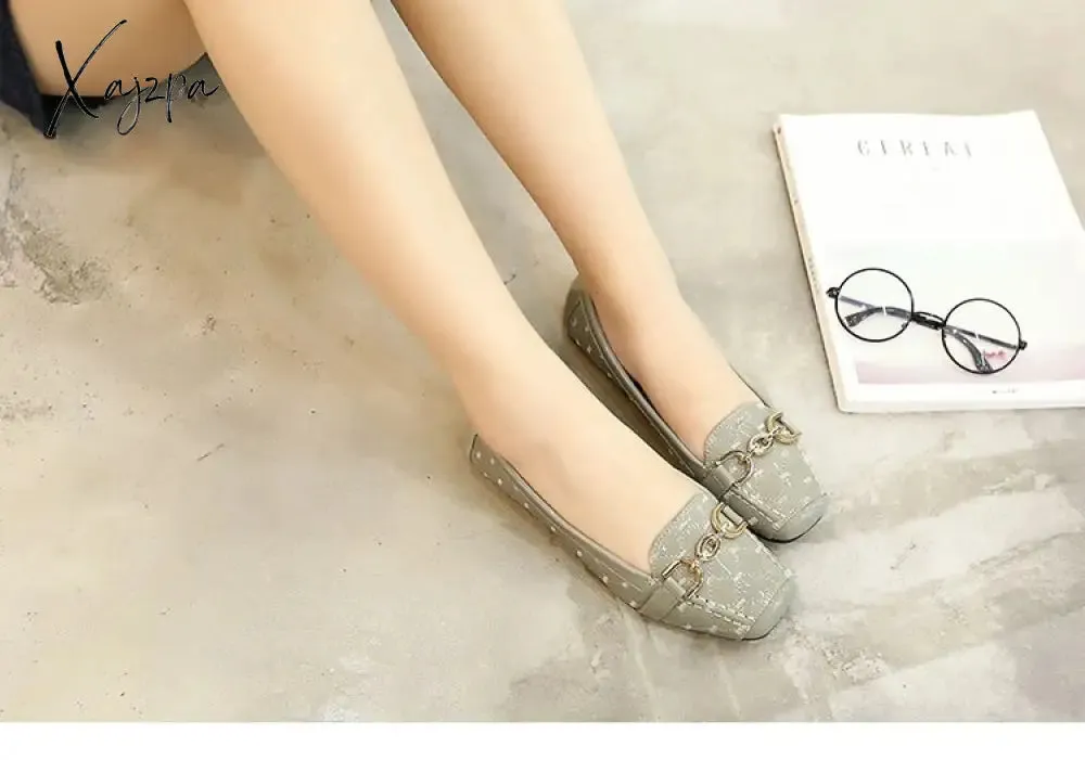 Xajzpa - Flat Shoes Woman Loafers Women Boat Shoes Party Wedding Dress Soft Bottom Square Toe Striking Luxury Brand Design Style