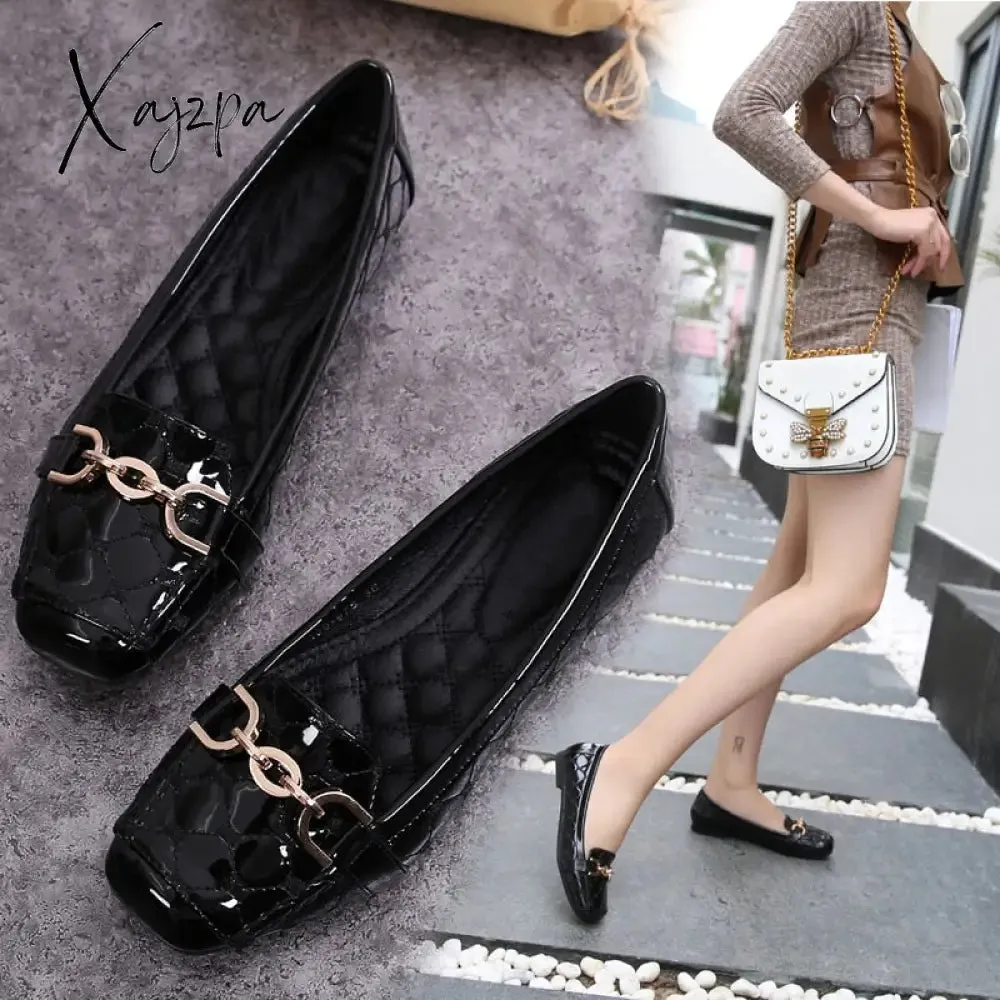 Xajzpa - Flat Shoes Woman Loafers Women Boat Shoes Party Wedding Dress Soft Bottom Square Toe Striking Luxury Brand Design Style